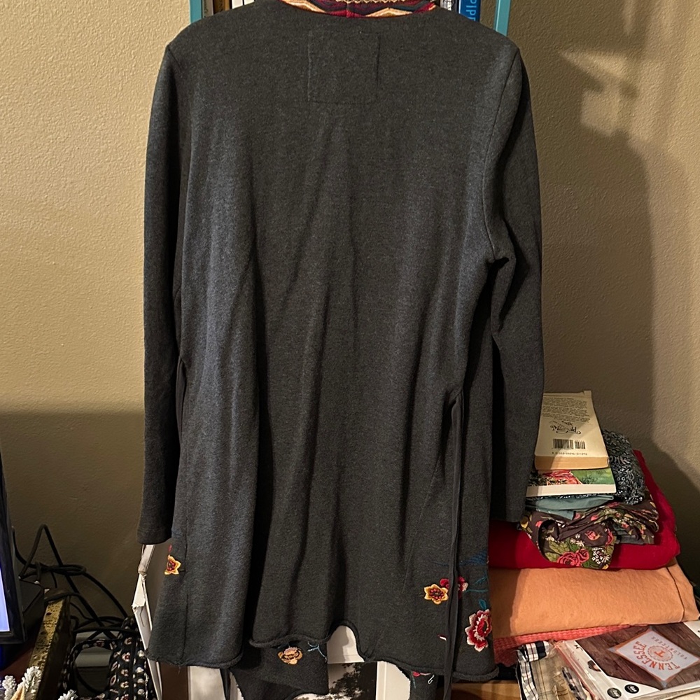 Johnny Was Dark Gray Cardigan with Colorful Embroidery - Picture 16 of 16
